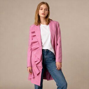 $605 NWT MSGM HALF LINED DOUBLE BREASTED BLAZER WITH RUFFLED Size 40 Pink Coat